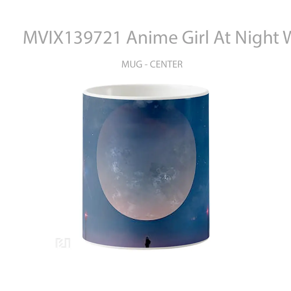 Mug Anime Girl At Night With Moon Cangkir Anime