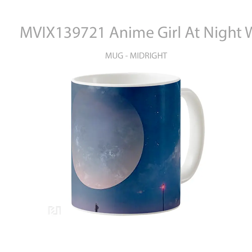 Mug Anime Girl At Night With Moon Cangkir Anime - All-side / Desain