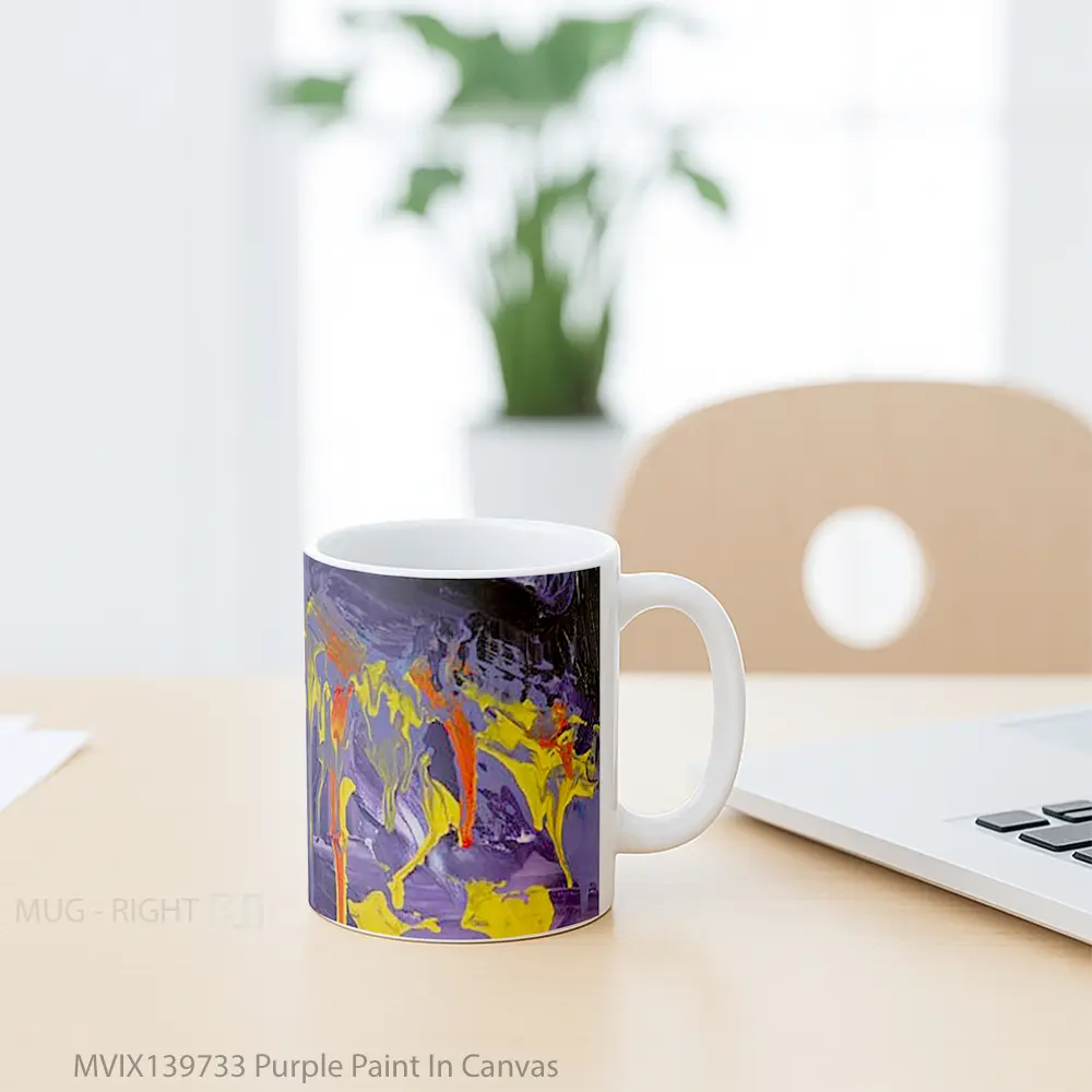 Mug Purple Paint In Canvas Gelas Keramik Unik - All-side / Desain