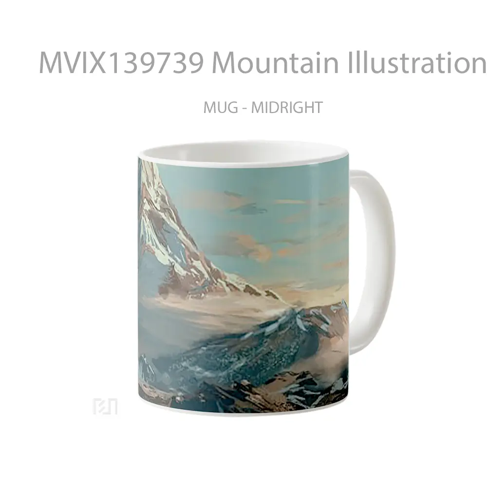 Mug Mountain Illustration Gelas Pemandangan Alam - All-side / Desain