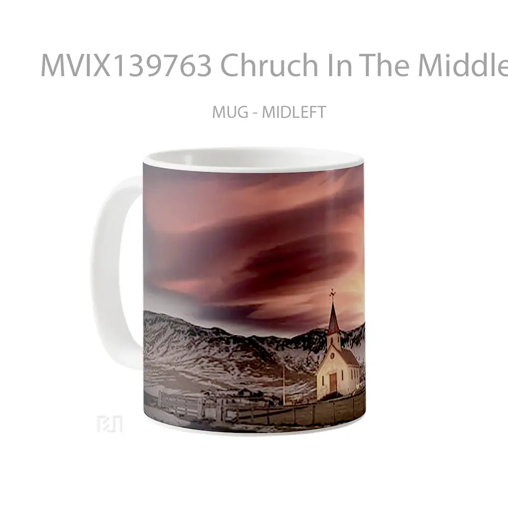 Mug Chruch In The Middle Of Mountains With Snow Gelas Pemandangan Alam - All-side / Desain