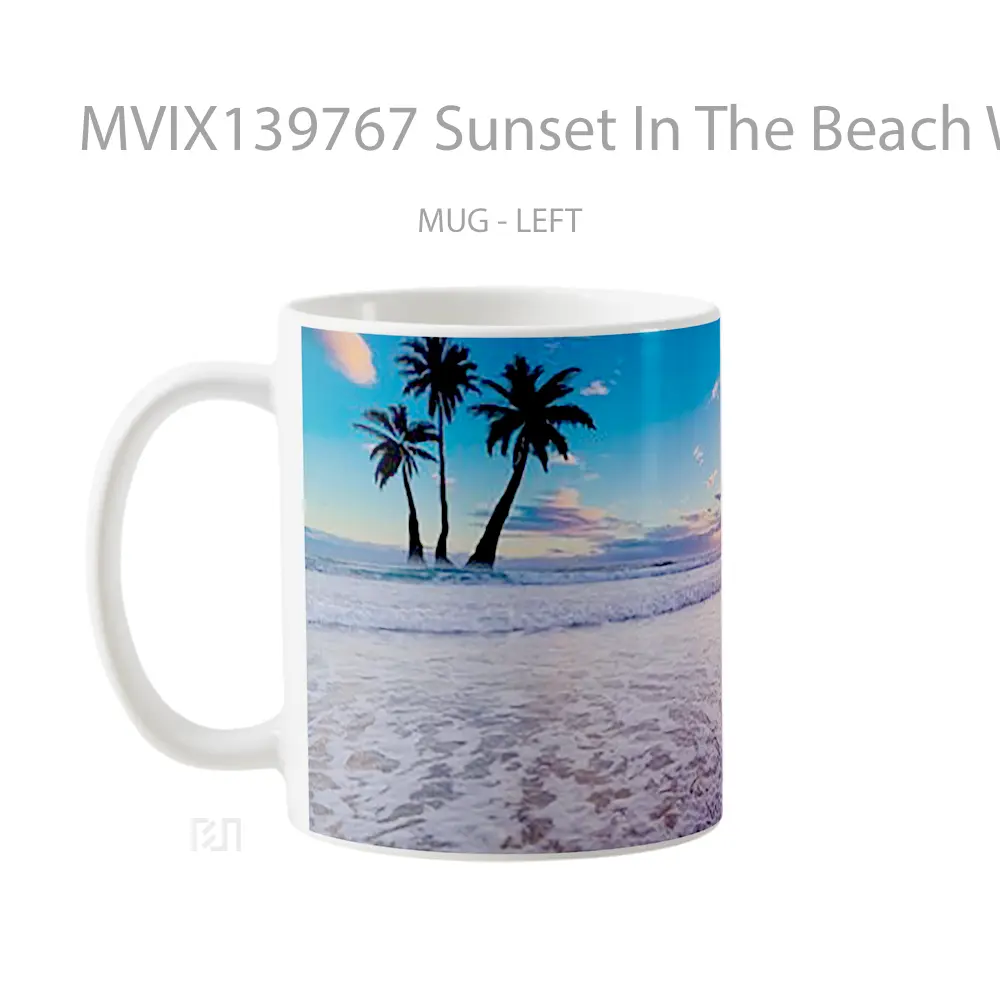 Mug Sunset In The Beach With Palm Trees Gelas Pemandangan Alam - All-side / Desain