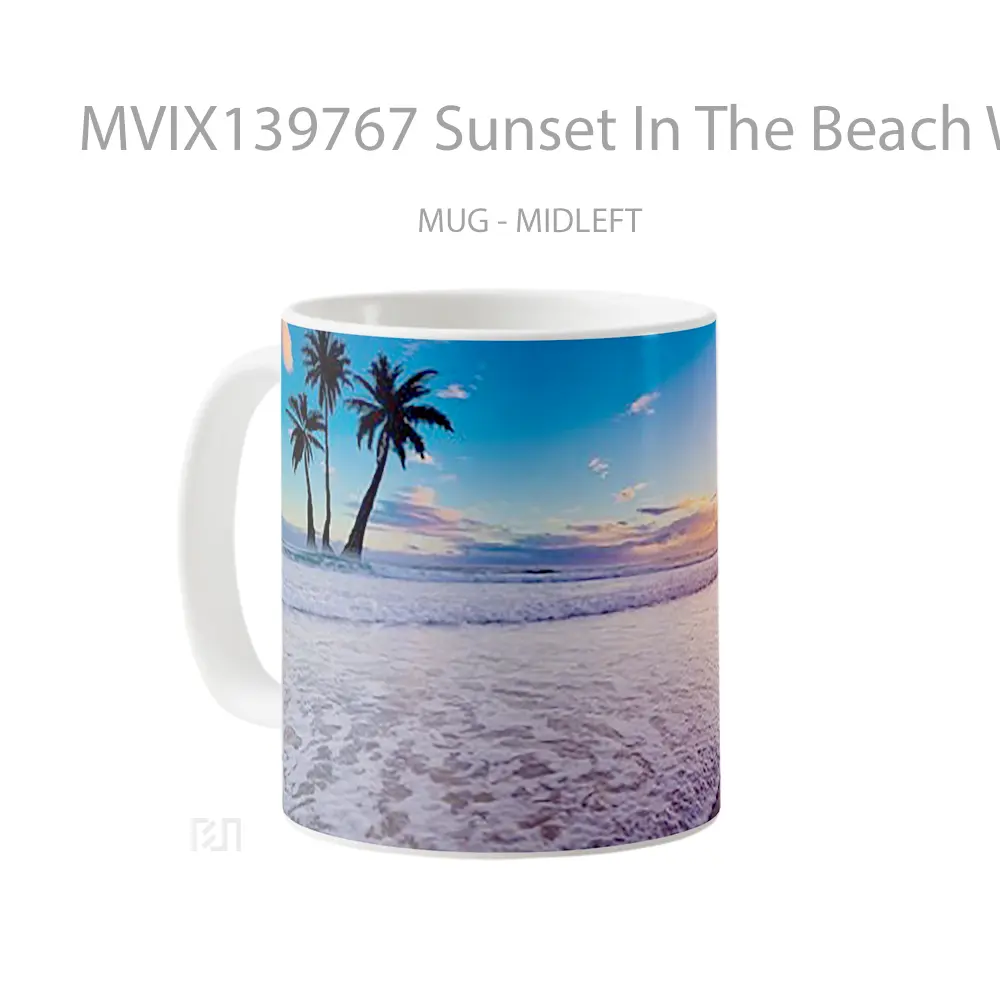 Mug Sunset In The Beach With Palm Trees Gelas Pemandangan Alam - All-side / Desain