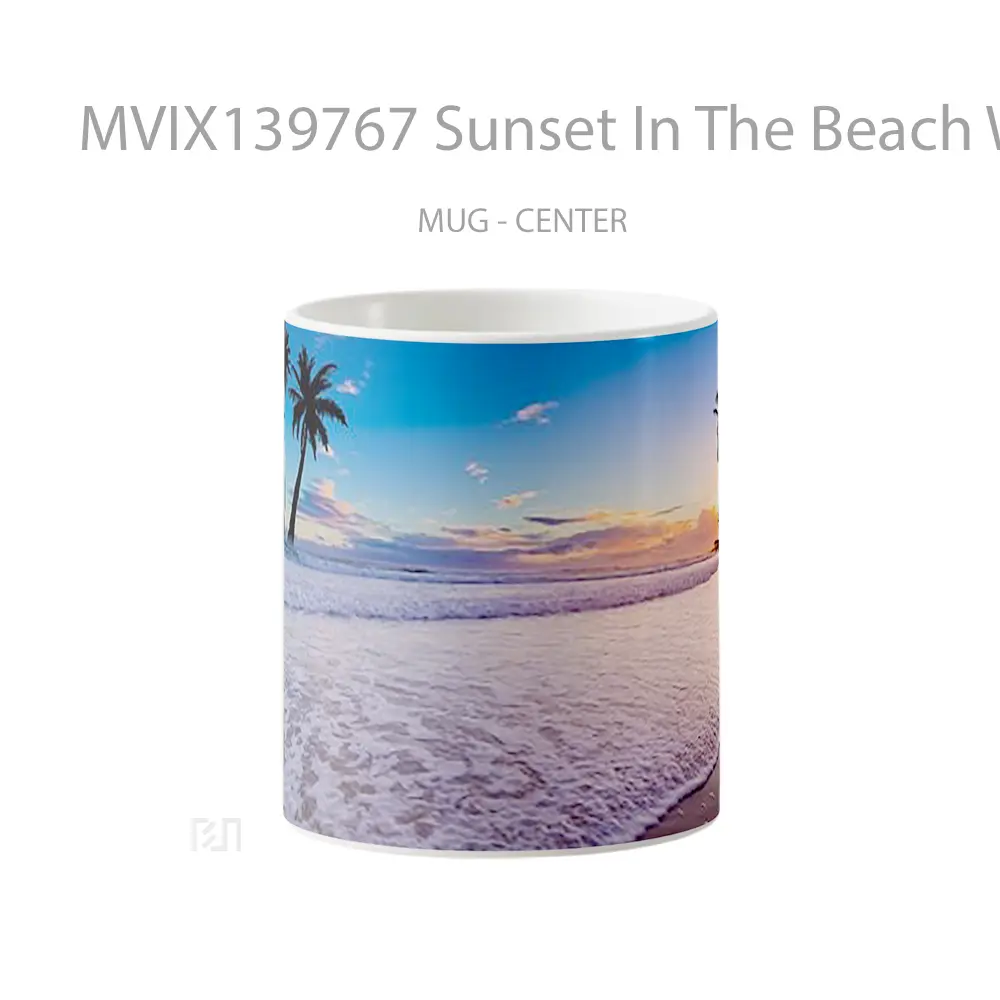 Mug Sunset In The Beach With Palm Trees Gelas Pemandangan Alam