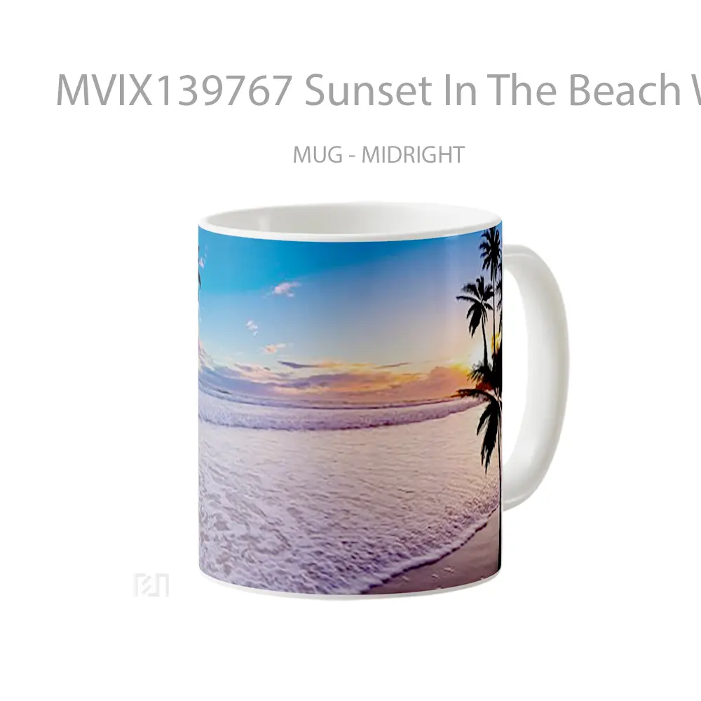 Mug Sunset In The Beach With Palm Trees Gelas Pemandangan Alam - All-side / Desain