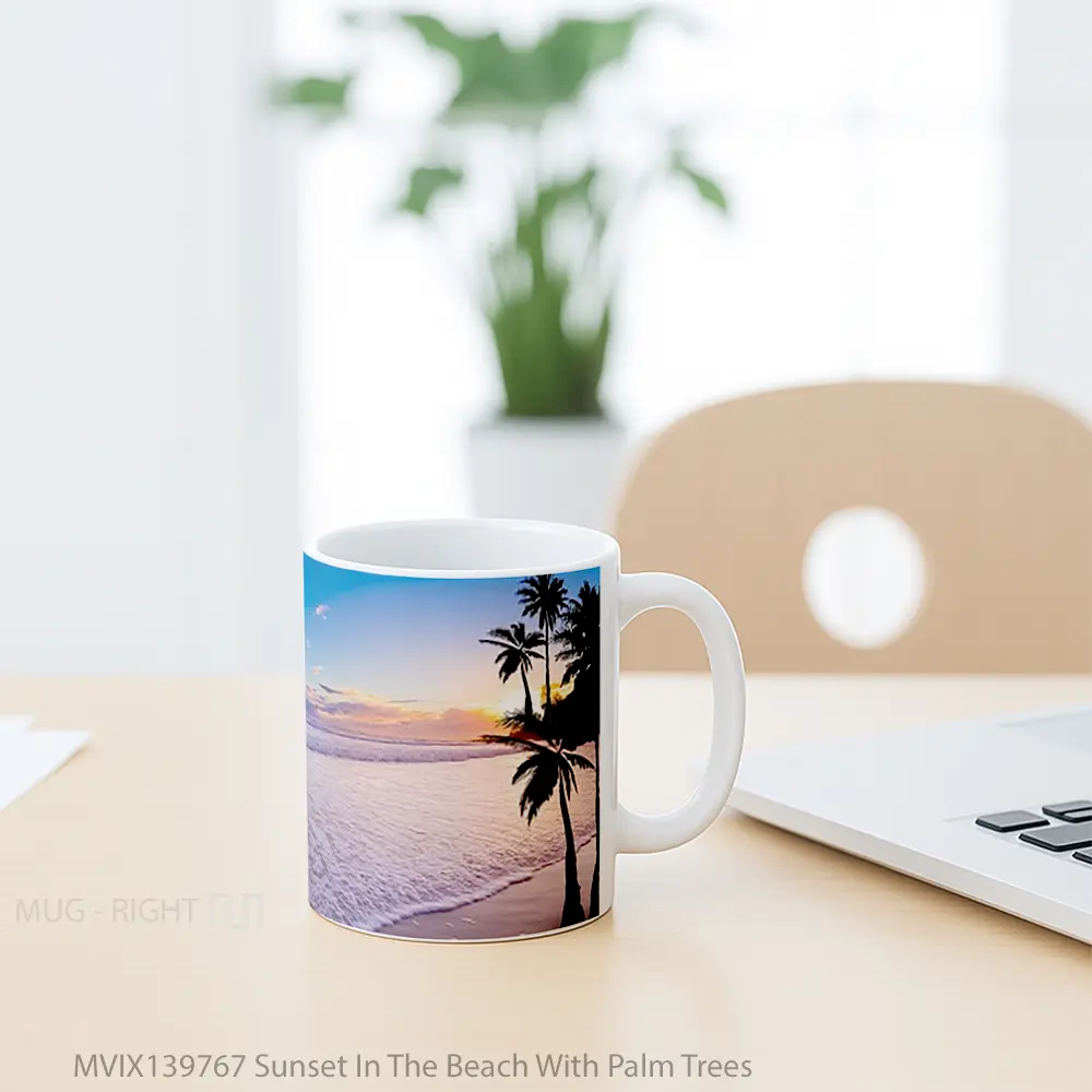 Mug Sunset In The Beach With Palm Trees Gelas Pemandangan Alam - All-side / Desain