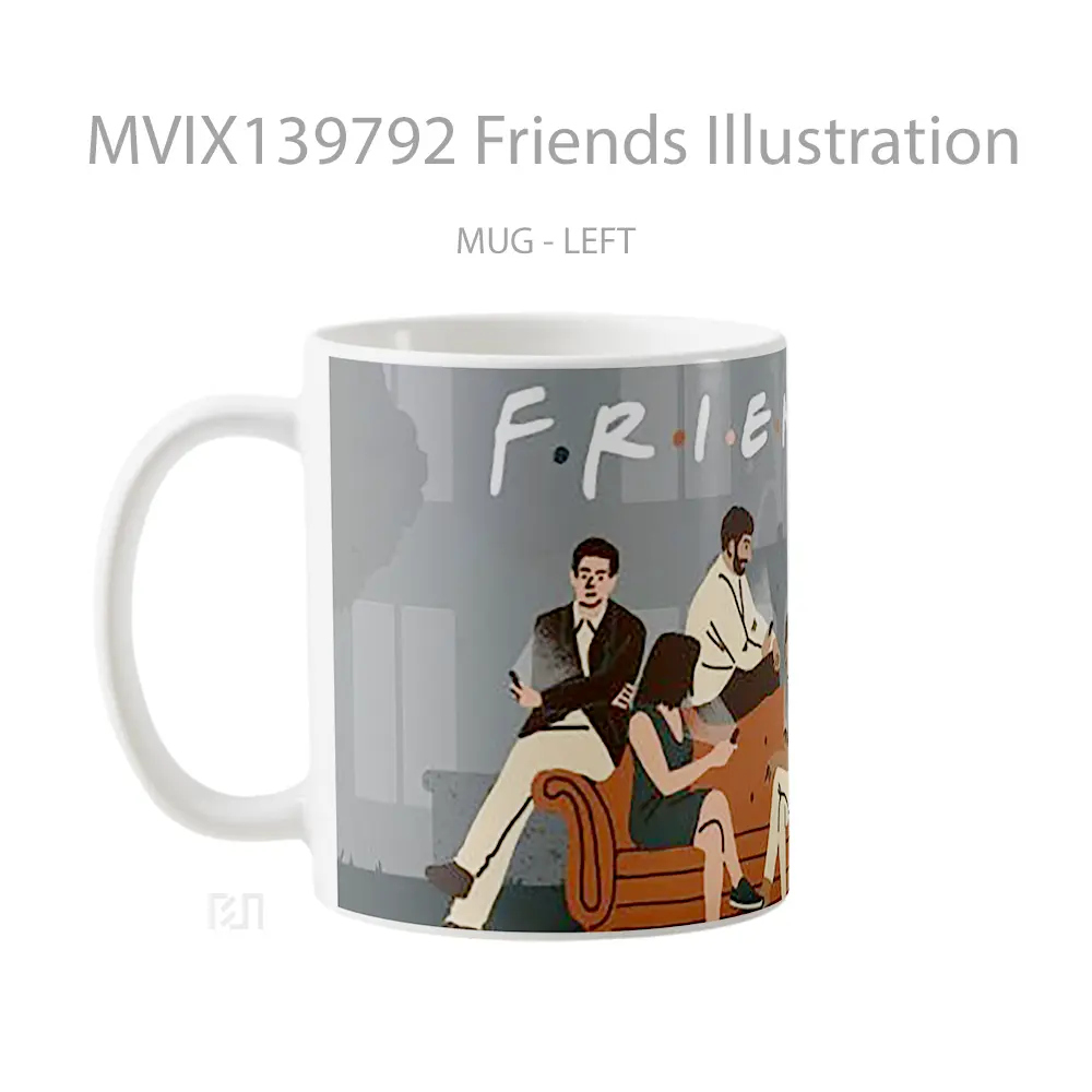 Mug Friends Illustration Gelas Seni Modern - All-side / Desain
