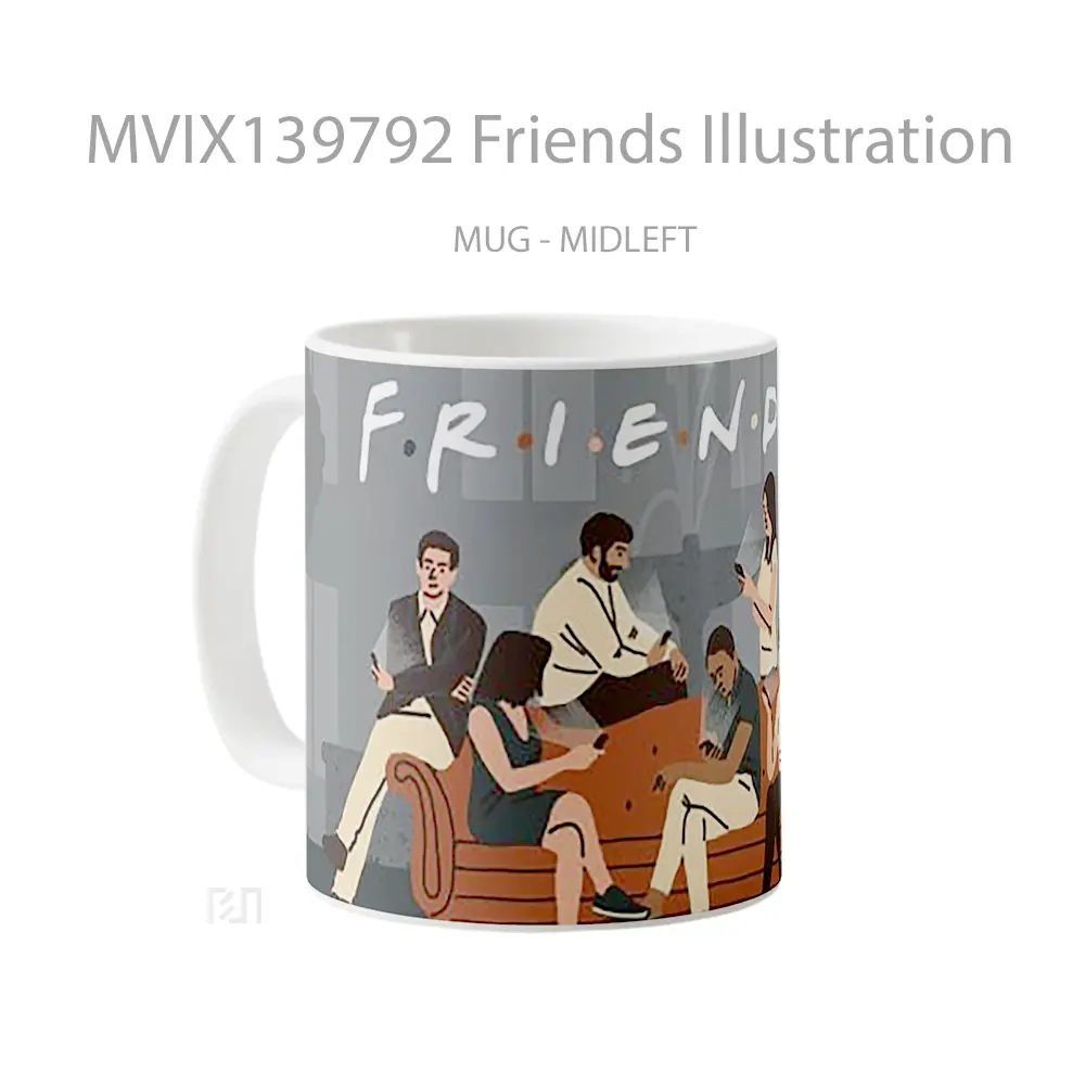 Mug Friends Illustration Gelas Seni Modern - All-side / Desain