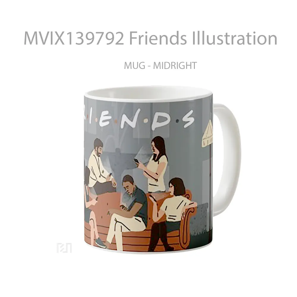 Mug Friends Illustration Gelas Seni Modern - All-side / Desain
