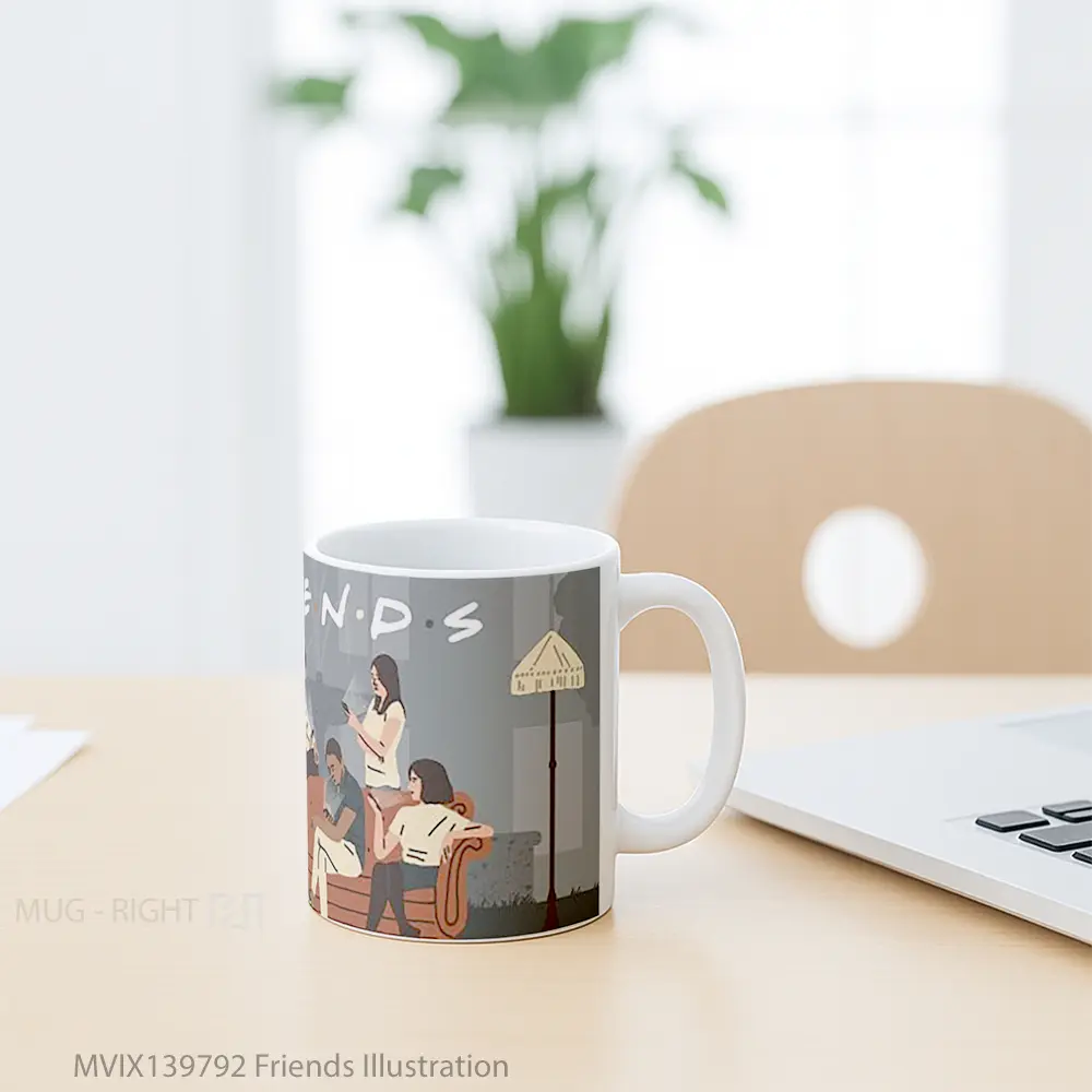 Mug Friends Illustration Gelas Seni Modern - All-side / Desain