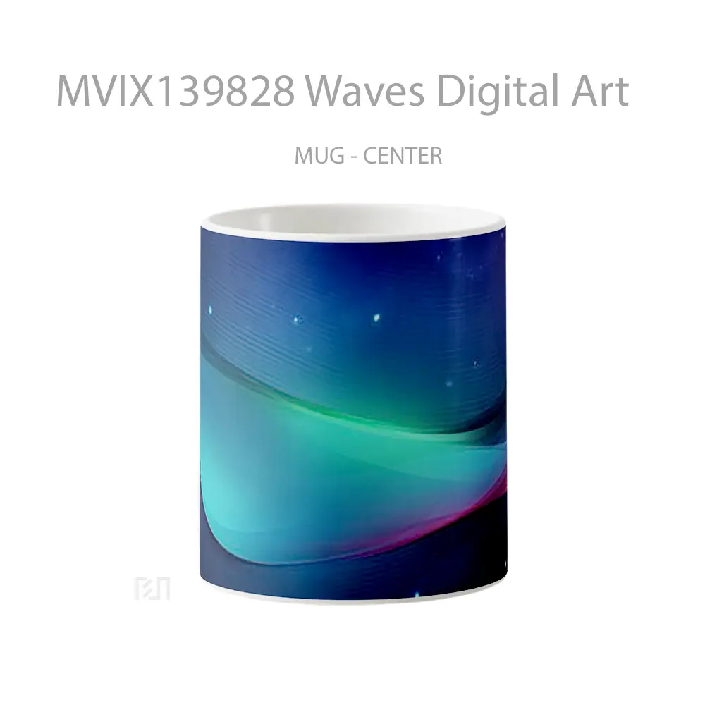 Mug Waves Digital Art Gelas Seni Modern
