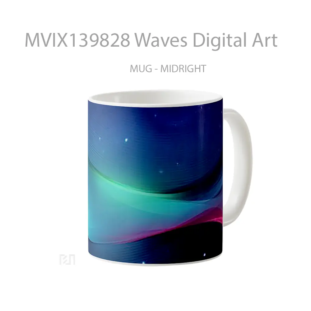 Mug Waves Digital Art Gelas Seni Modern - All-side / Desain