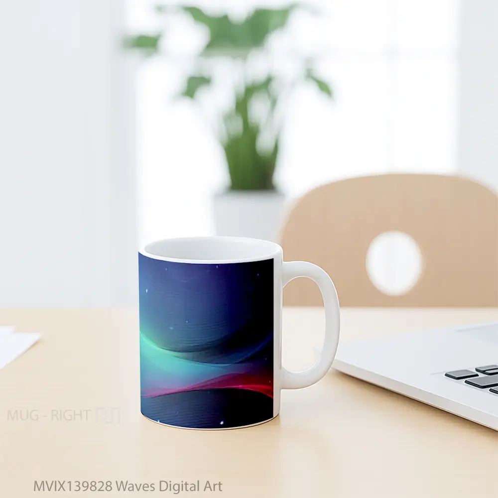 Mug Waves Digital Art Gelas Seni Modern - All-side / Desain