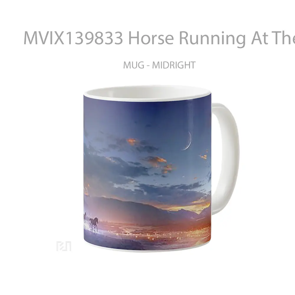 Mug Horse Running At The Beach At Sunset Digital Art Gelas Hewan Lucu - All-side / Desain