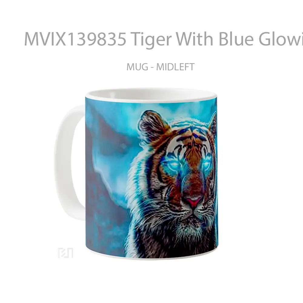 Mug Tiger With Blue Glowing Eyes Gelas Hewan Lucu - All-side / Desain