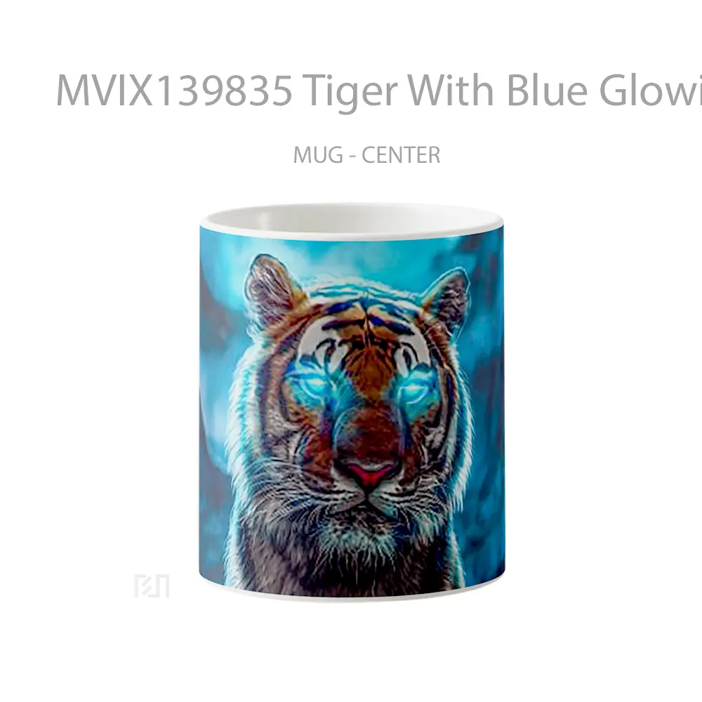 Mug Tiger With Blue Glowing Eyes Gelas Hewan Lucu