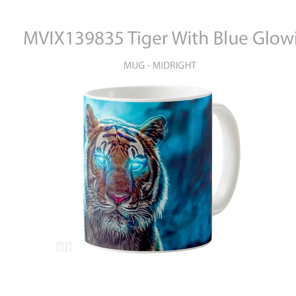 Mug Tiger With Blue Glowing Eyes Gelas Hewan Lucu - All-side / Desain