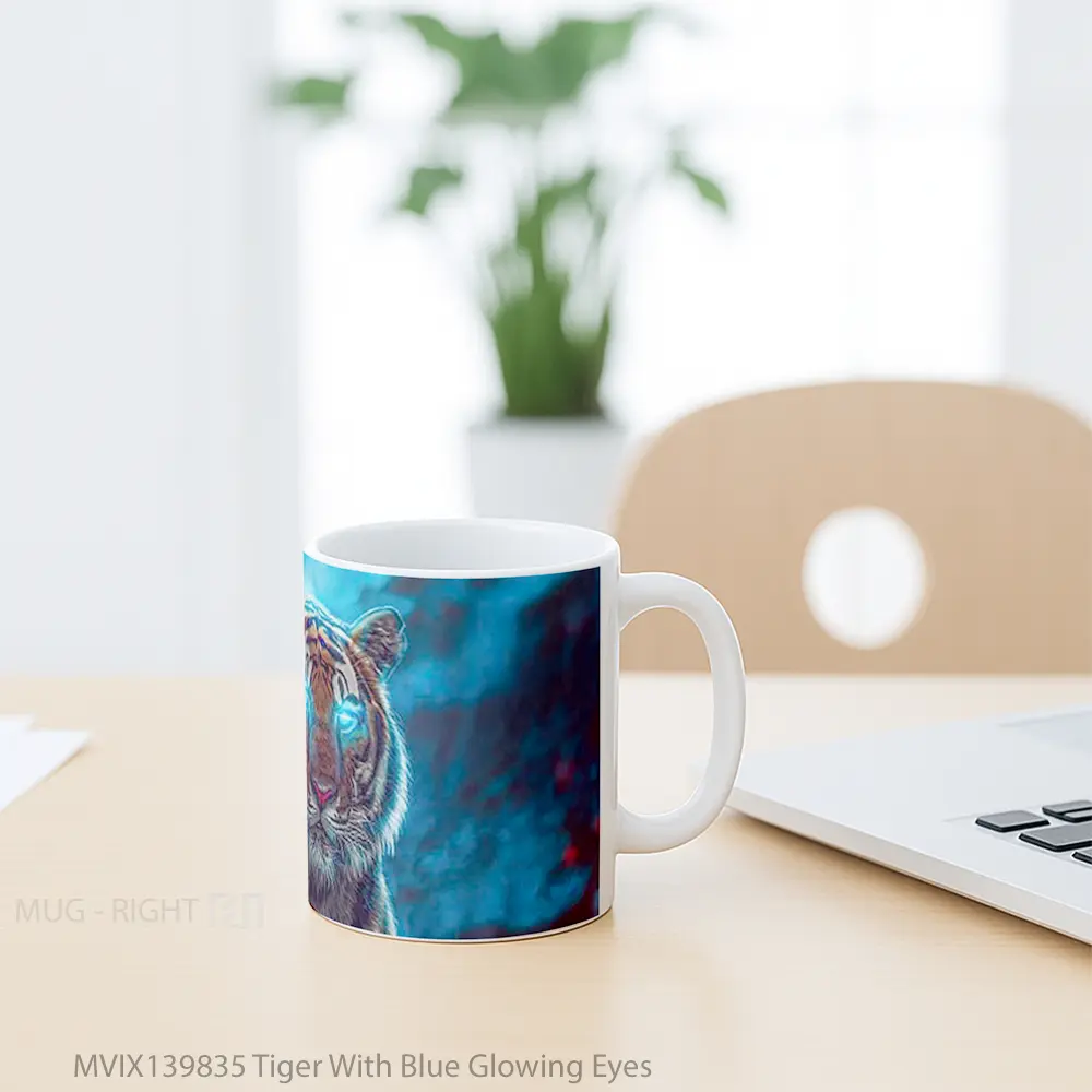 Mug Tiger With Blue Glowing Eyes Gelas Hewan Lucu - All-side / Desain