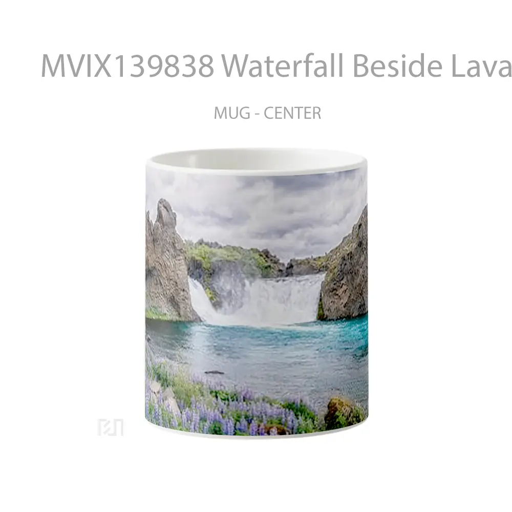 Mug Waterfall Beside Lavander Field Gelas Pemandangan Alam