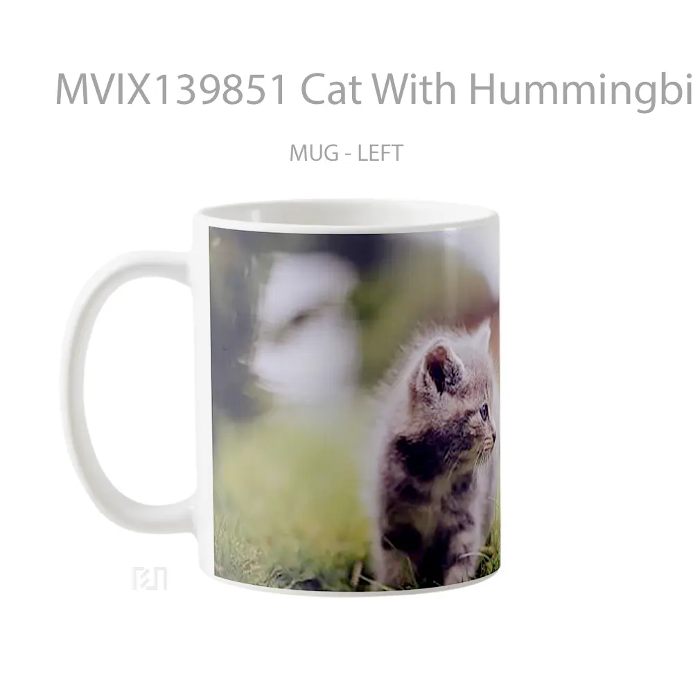Mug Cat With Hummingbird Gelas Hewan Lucu - All-side / Desain