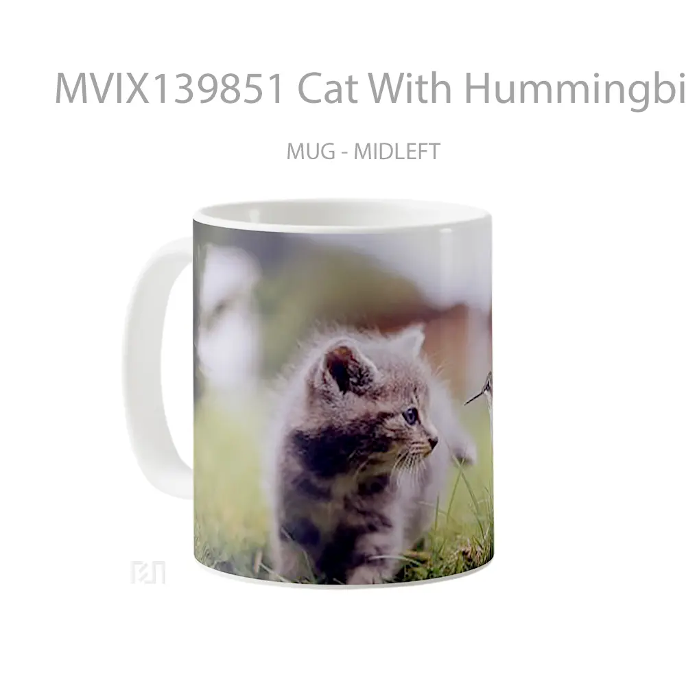 Mug Cat With Hummingbird Gelas Hewan Lucu - All-side / Desain