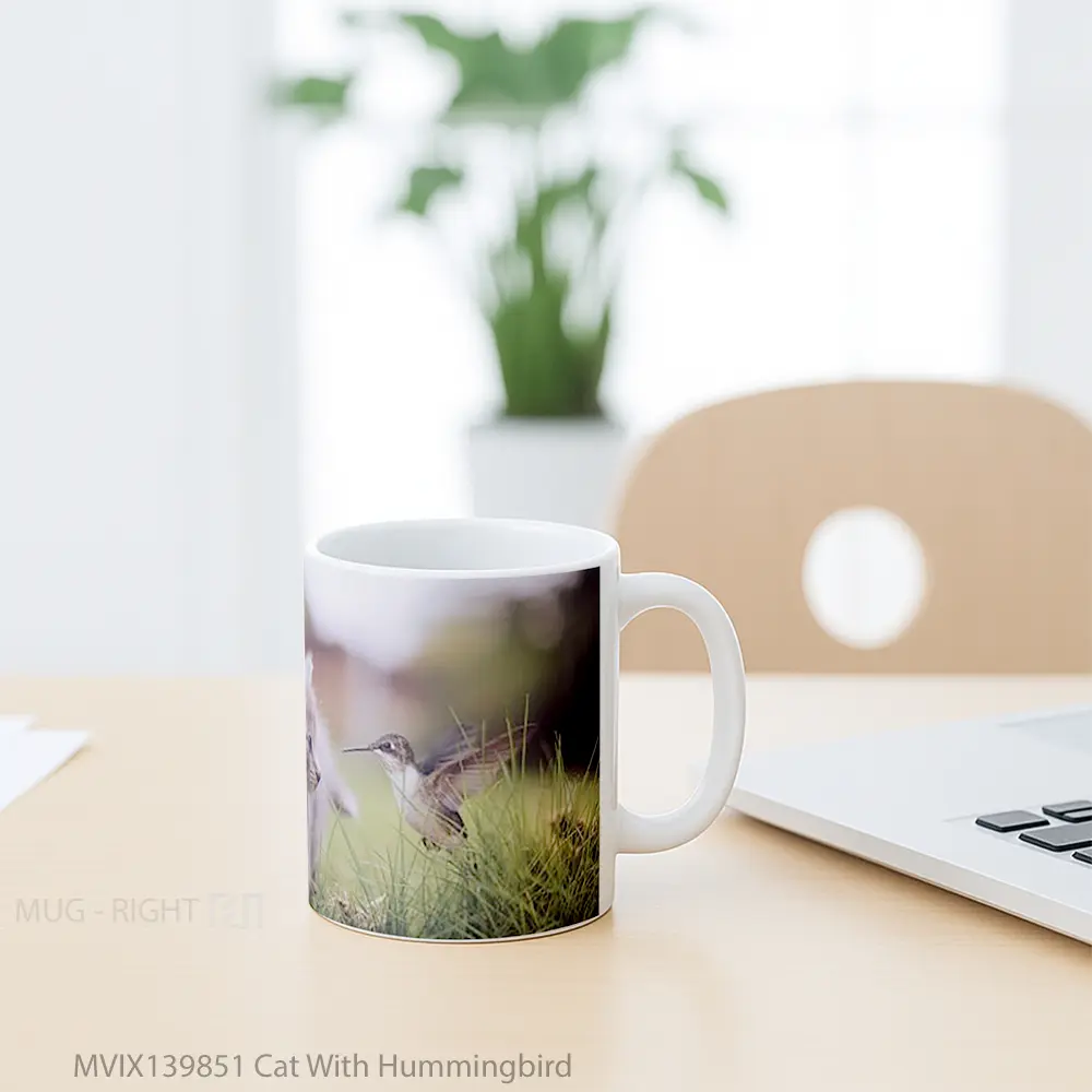 Mug Cat With Hummingbird Gelas Hewan Lucu - All-side / Desain