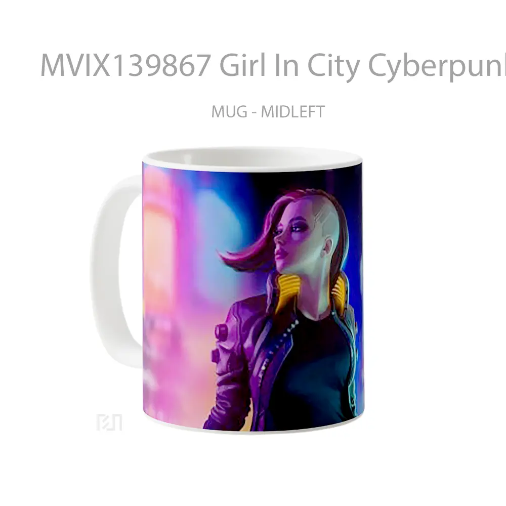 Mug Girl In City Cyberpunk 2077 Cangkir Gamer - All-side / Desain