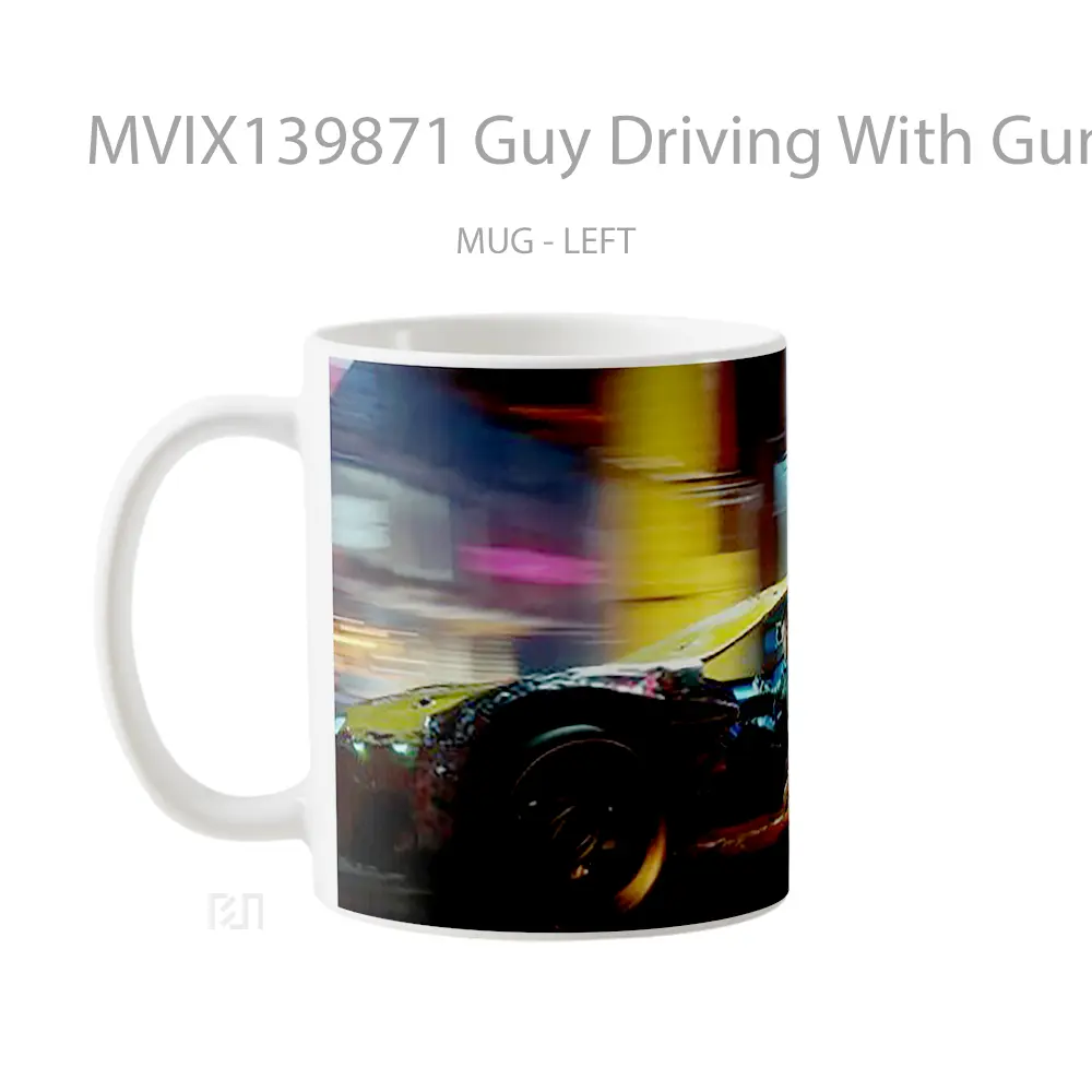 Mug Guy Driving With Gun Cyberpunk 2077 Cangkir Gamer - All-side / Desain