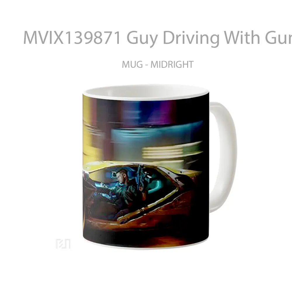 Mug Guy Driving With Gun Cyberpunk 2077 Cangkir Gamer - All-side / Desain