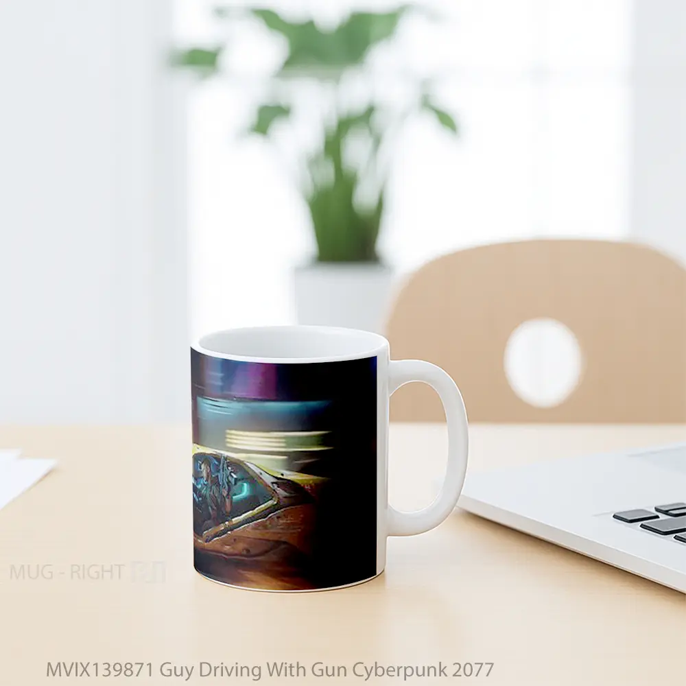 Mug Guy Driving With Gun Cyberpunk 2077 Cangkir Gamer - All-side / Desain