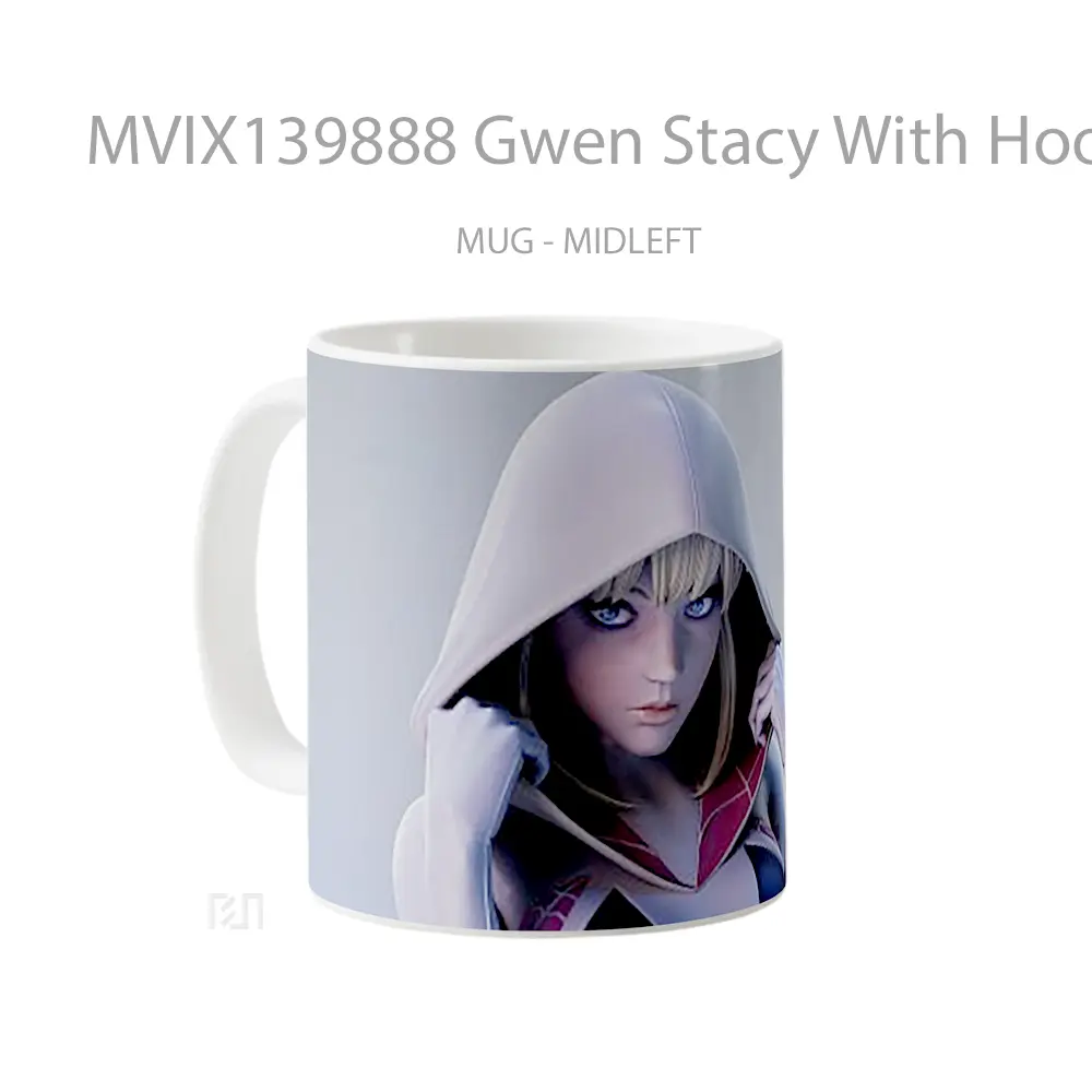 Mug Gwen Stacy With Hood Gelas Superhero - All-side / Desain