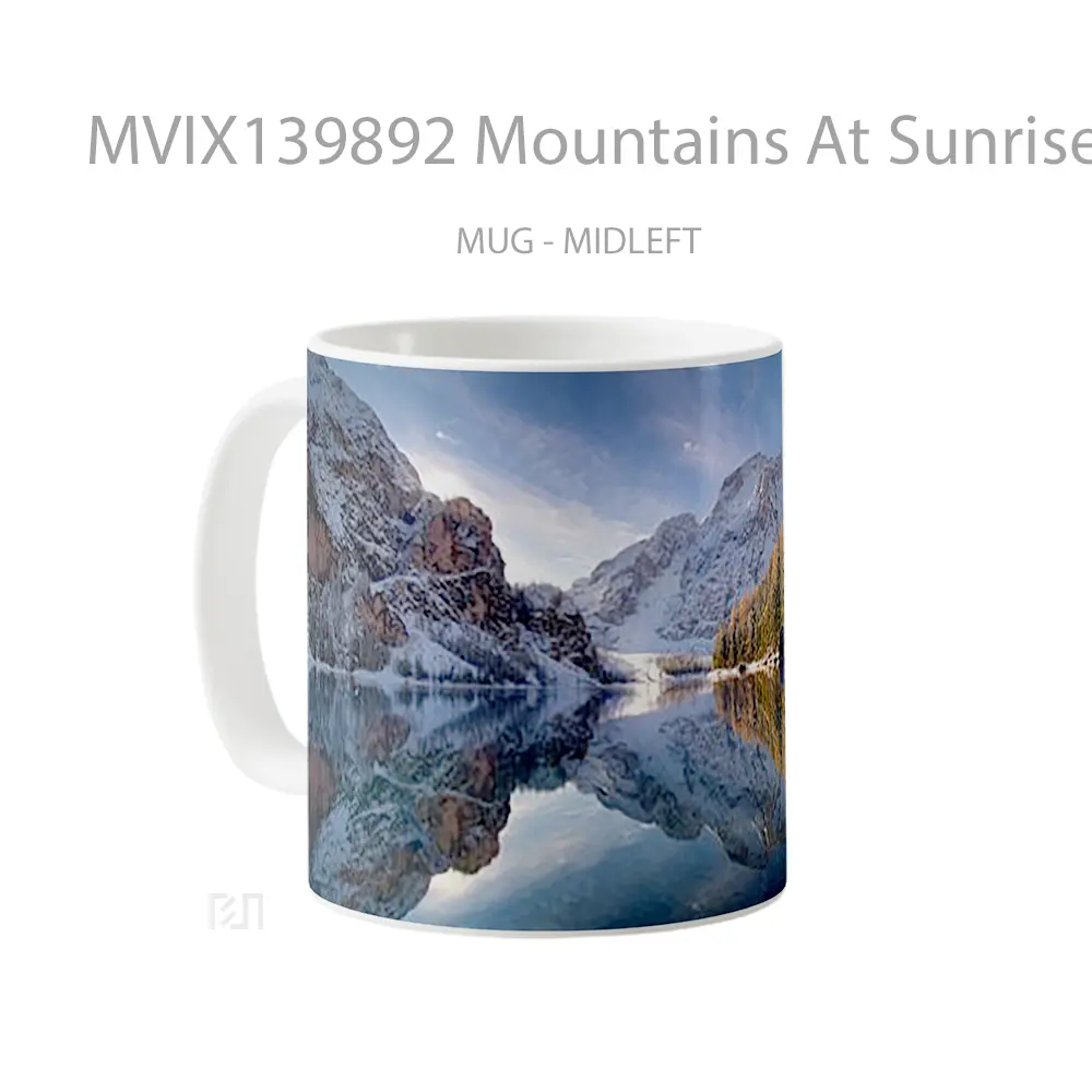 Mug Mountains At Sunrise At Lake Braies Gelas Pemandangan Alam - All-side / Desain