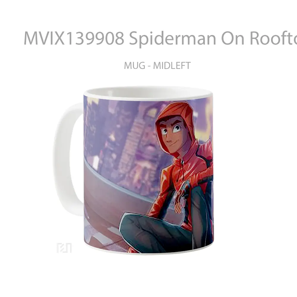 Mug Spiderman On Rooftop Fanart Gelas Superhero - All-side / Desain