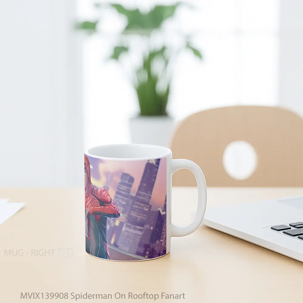 Mug Spiderman On Rooftop Fanart Gelas Superhero - All-side / Desain