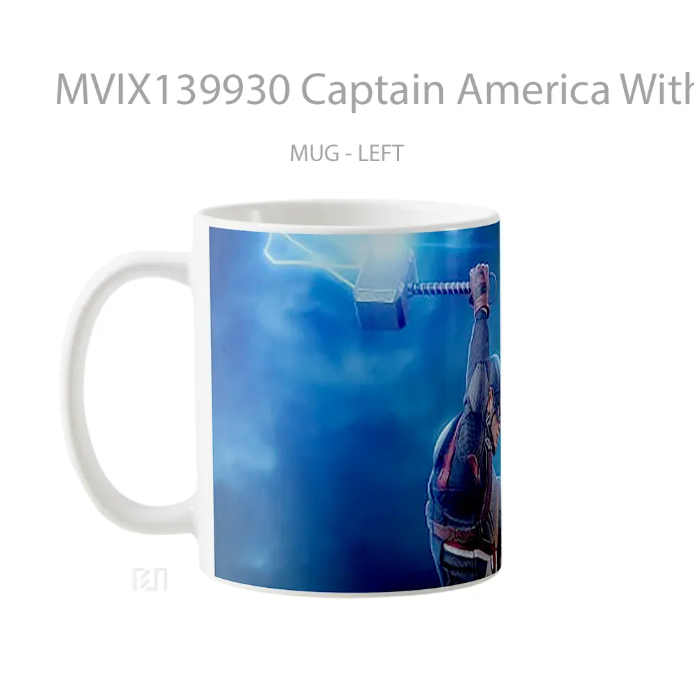 Mug Captain America With Thor S Hammer V4 Gelas Superhero - All-side / Desain