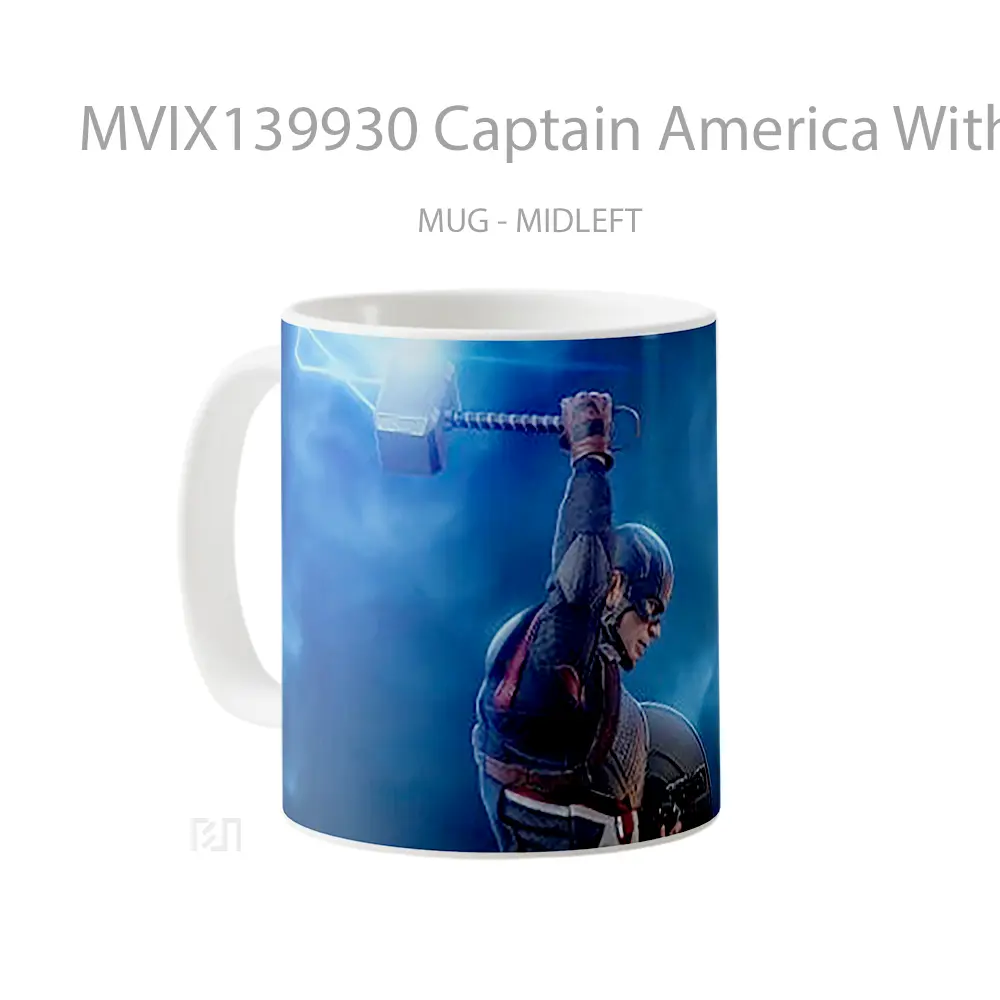 Mug Captain America With Thor S Hammer V4 Gelas Superhero - All-side / Desain