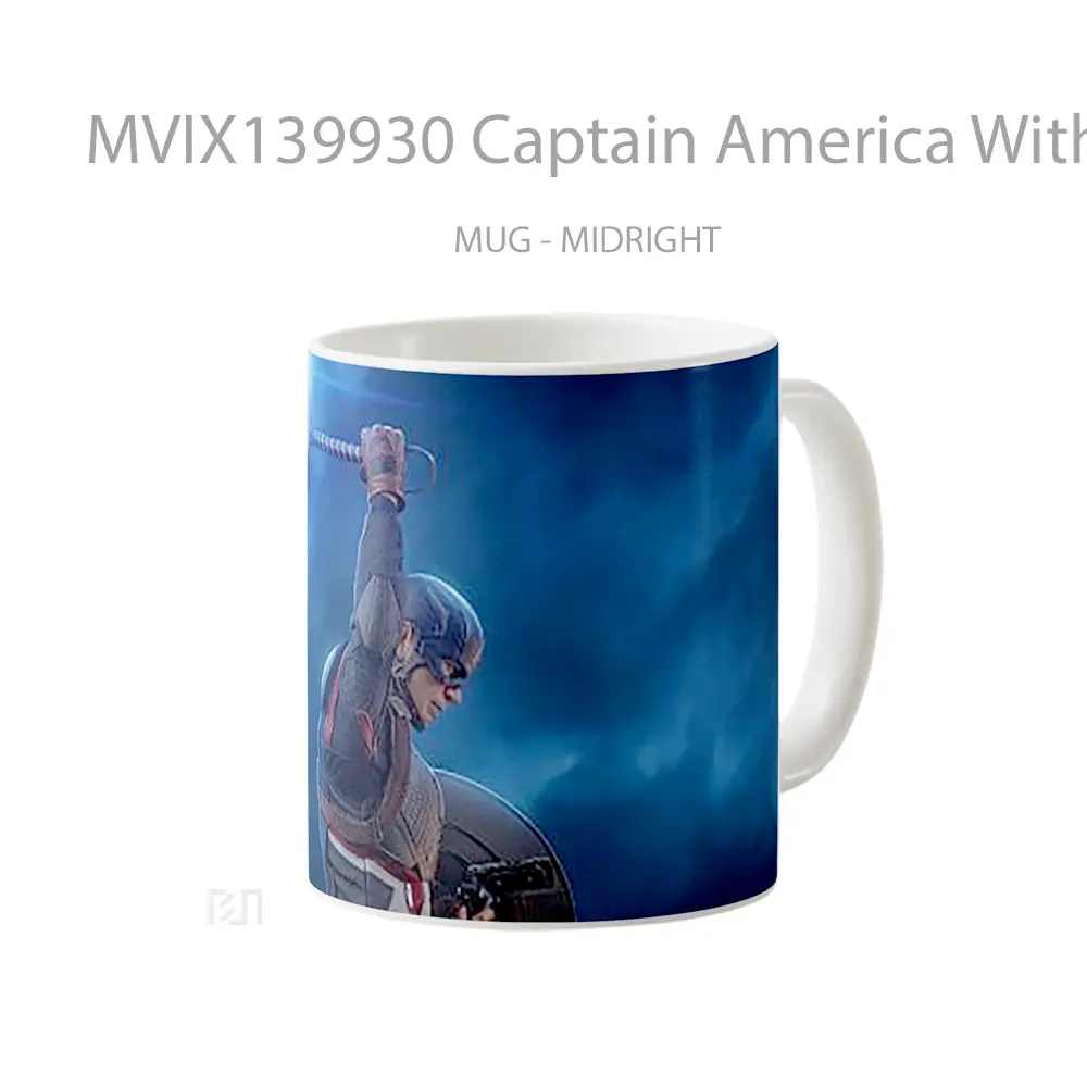 Mug Captain America With Thor S Hammer V4 Gelas Superhero - All-side / Desain
