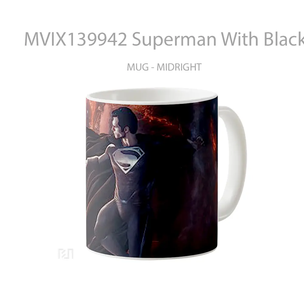 Mug Superman With Black Suit Over The Earth Gelas Superhero - All-side / Desain