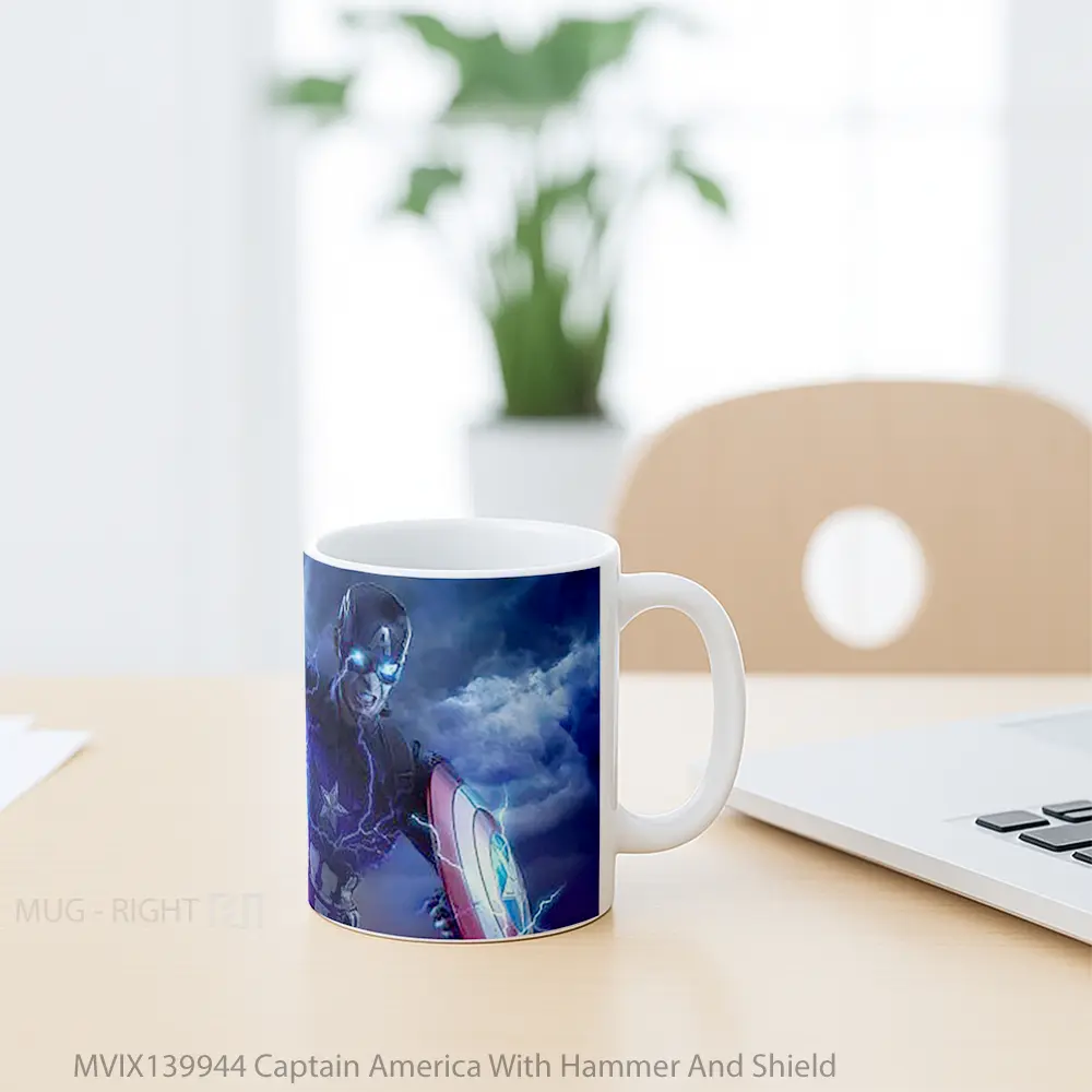 Mug Captain America With Hammer And Shield Gelas Superhero - All-side / Desain