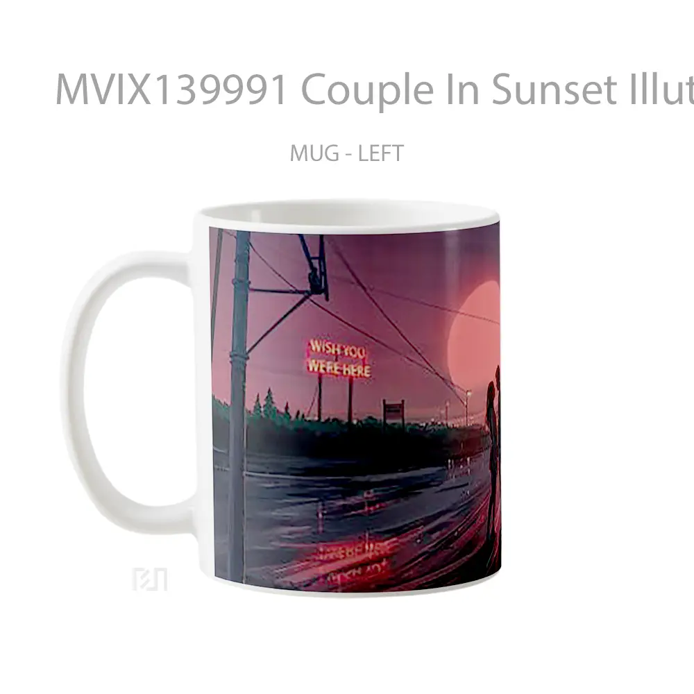 Mug Couple In Sunset Illutration Gelas Pemandangan Alam - All-side / Desain