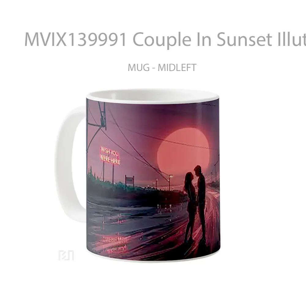 Mug Couple In Sunset Illutration Gelas Pemandangan Alam - All-side / Desain