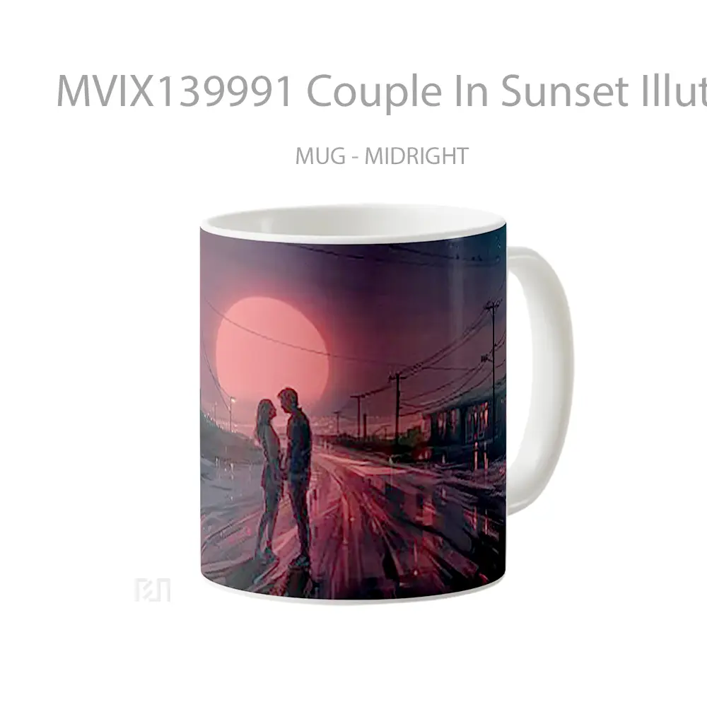Mug Couple In Sunset Illutration Gelas Pemandangan Alam - All-side / Desain