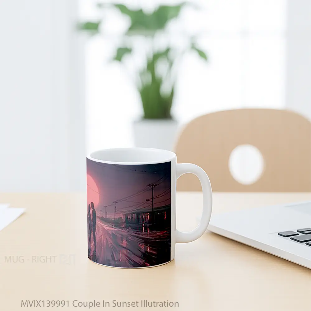 Mug Couple In Sunset Illutration Gelas Pemandangan Alam - All-side / Desain