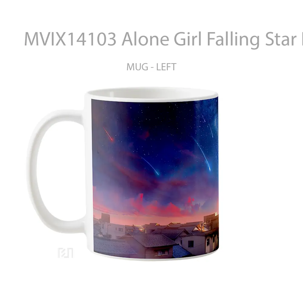 Mug Alone Girl Falling Star Night Sky City Milky Way Scenery Digital Art Gelas Pemandangan Alam - All-side / Desain