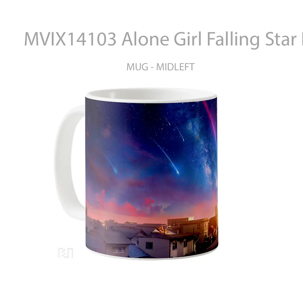 Mug Alone Girl Falling Star Night Sky City Milky Way Scenery Digital Art Gelas Pemandangan Alam - All-side / Desain