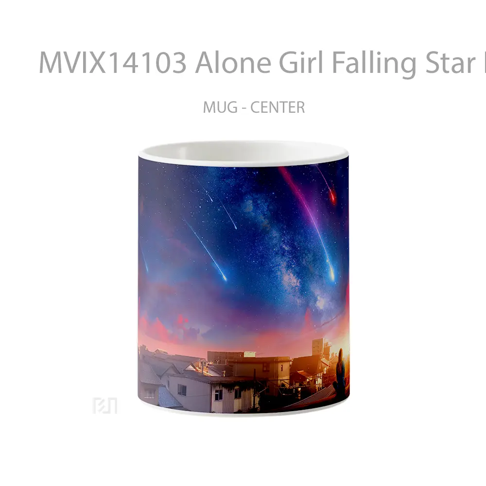 Mug Alone Girl Falling Star Night Sky City Milky Way Scenery Digital Art Gelas Pemandangan Alam
