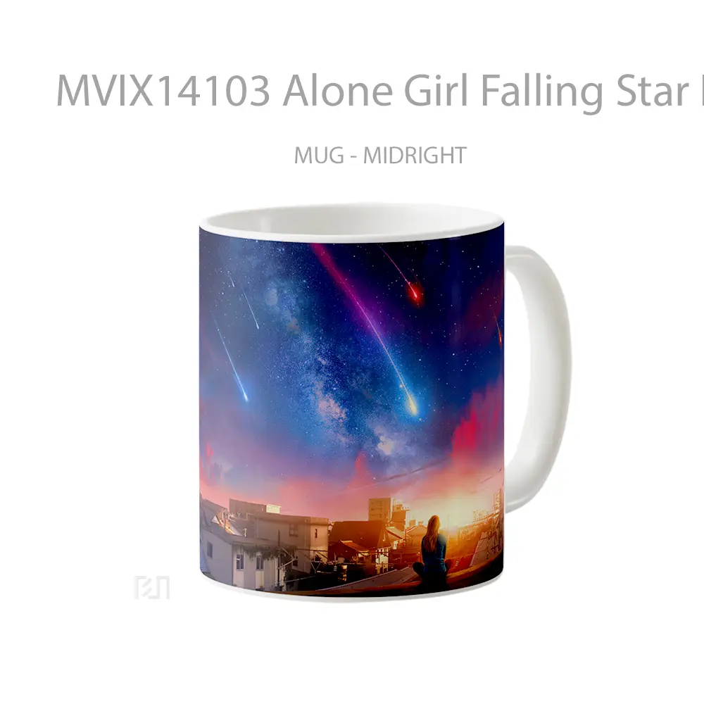 Mug Alone Girl Falling Star Night Sky City Milky Way Scenery Digital Art Gelas Pemandangan Alam - All-side / Desain