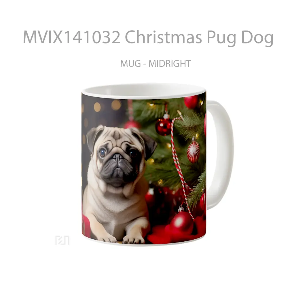 Mug Christmas Pug Dog Gelas Hewan Lucu - All-side / Desain