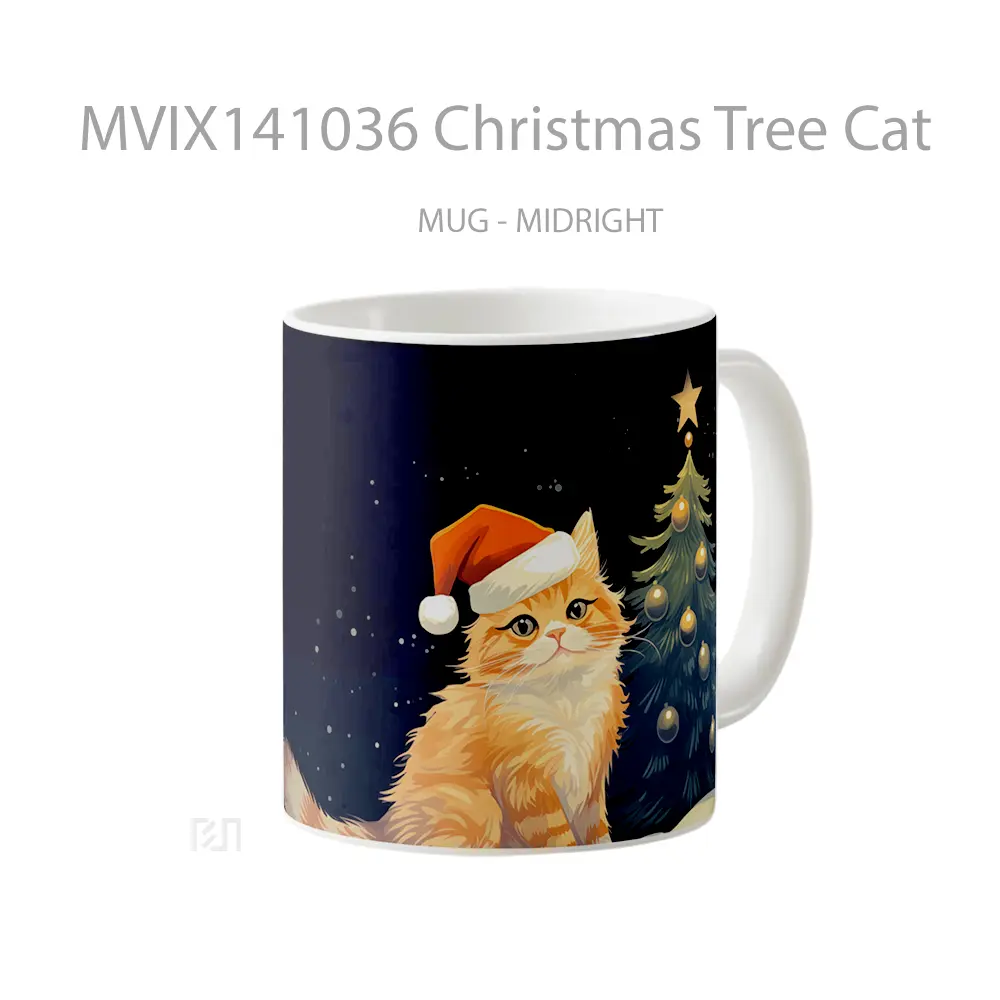 Mug Christmas Tree Cat Gelas Hewan Lucu - All-side / Desain
