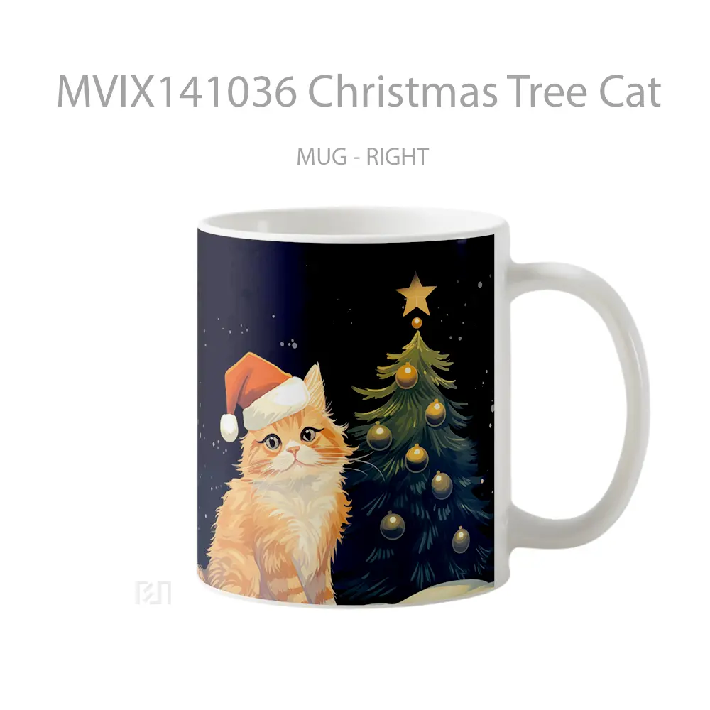 Mug Christmas Tree Cat Gelas Hewan Lucu - All-side / Desain